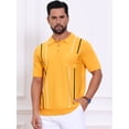 thumbnail image 4 of DARING DIVA Men's Striped Knit Chest Pocket Short Sleeve Vintage Golf Shirts XL Yellow, 4 of 7