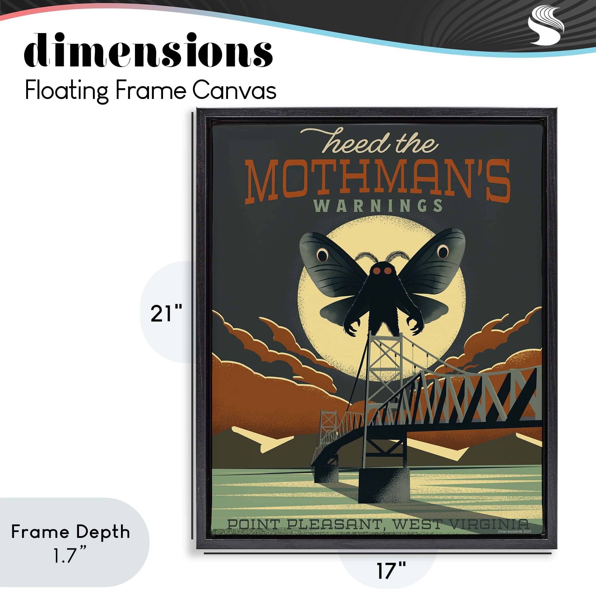 Stupell Industries Cryptid Tourism West Virginia Black Framed Floater Canvas Wall Art, design by Omar Escalante