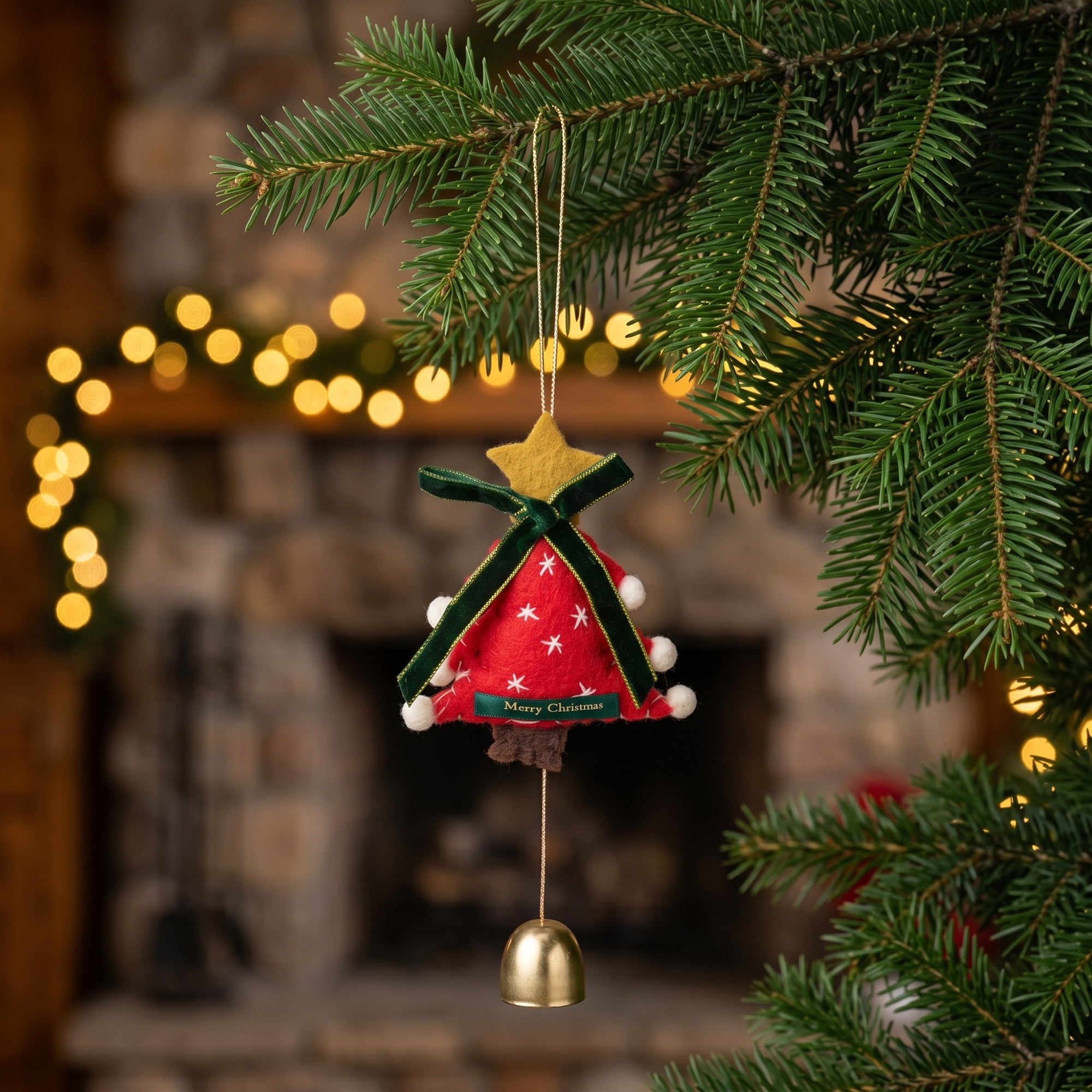 Unique Bargains 2Pcs Protection Velvet Hanging Metal Bells Copper Red Tree Decor 3.5"L x 0.8"W x 6.3"H
