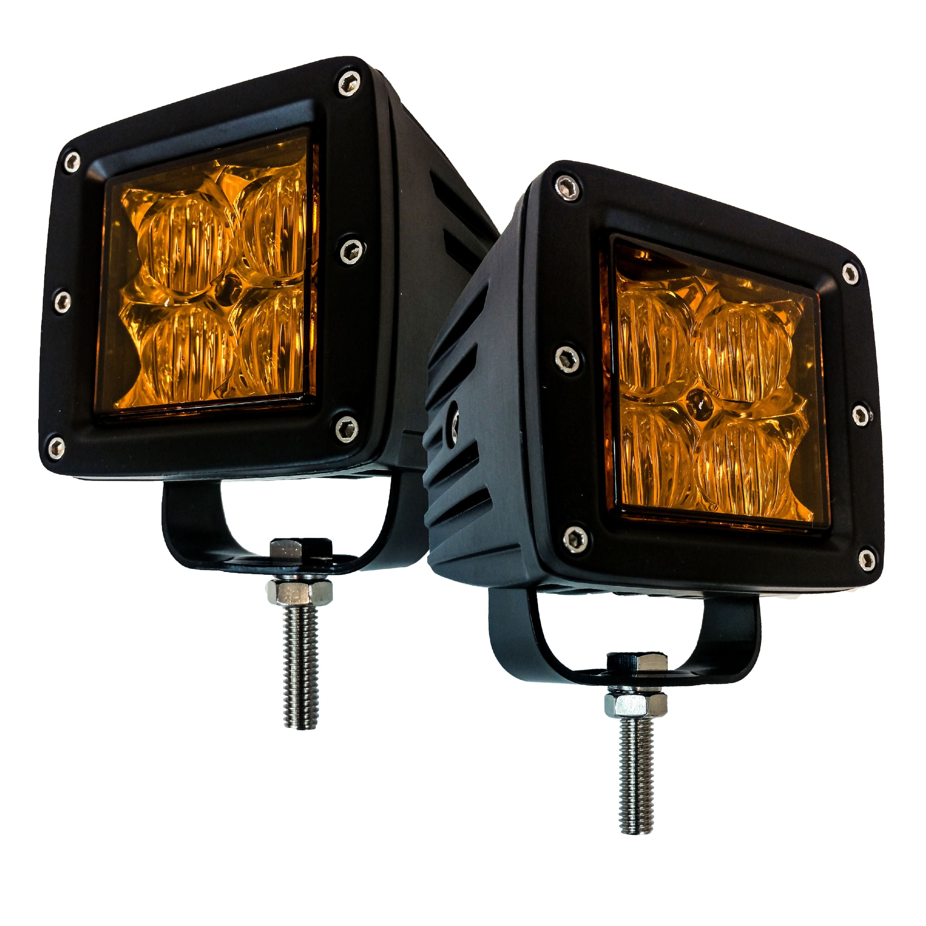 OZ-USA 4D Series 3" High Intensity Amber Pod LED Ditch Fog Lights Flood Beam Plug and Play Harness for Offroad Truck ATV X3 Can-Am UTV RZR