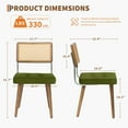 thumbnail image 2 of Rattan Dining Chairs Set of 2, Kitchen Chairs with Woven Cane Back & Wooden Legs, Velvet Upholstered Armless Dining Room Seat for Kitchen, Restaurant, Green, 2 of 9