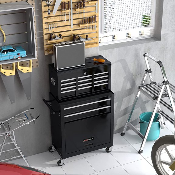 imerelez High Capacity Rolling Tool Chest with Wheels and Drawers, 8-Drawer Tool Storage Cabinet--BLACK