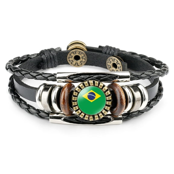 Uijokdef Country Flag Leather Bracelet, Multilayer Black Leather Bracelets (South America )