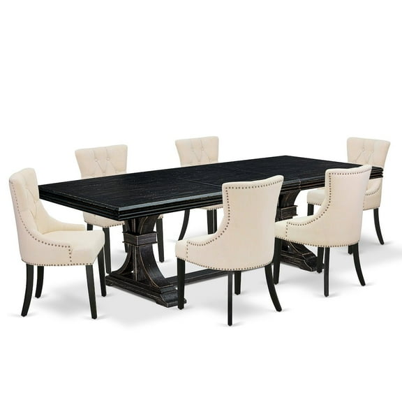 Luxe by East West Furniture 7 piece dining set of a dinner table and 6 modern chairs & black legs