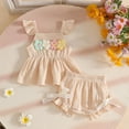 thumbnail image 2 of WRKEKC Girls 2 piece Outfits Double Flutter Sleeve Straps Top and Lace Bow Hem Shorts Set for 3-24 Months, 2 of 8