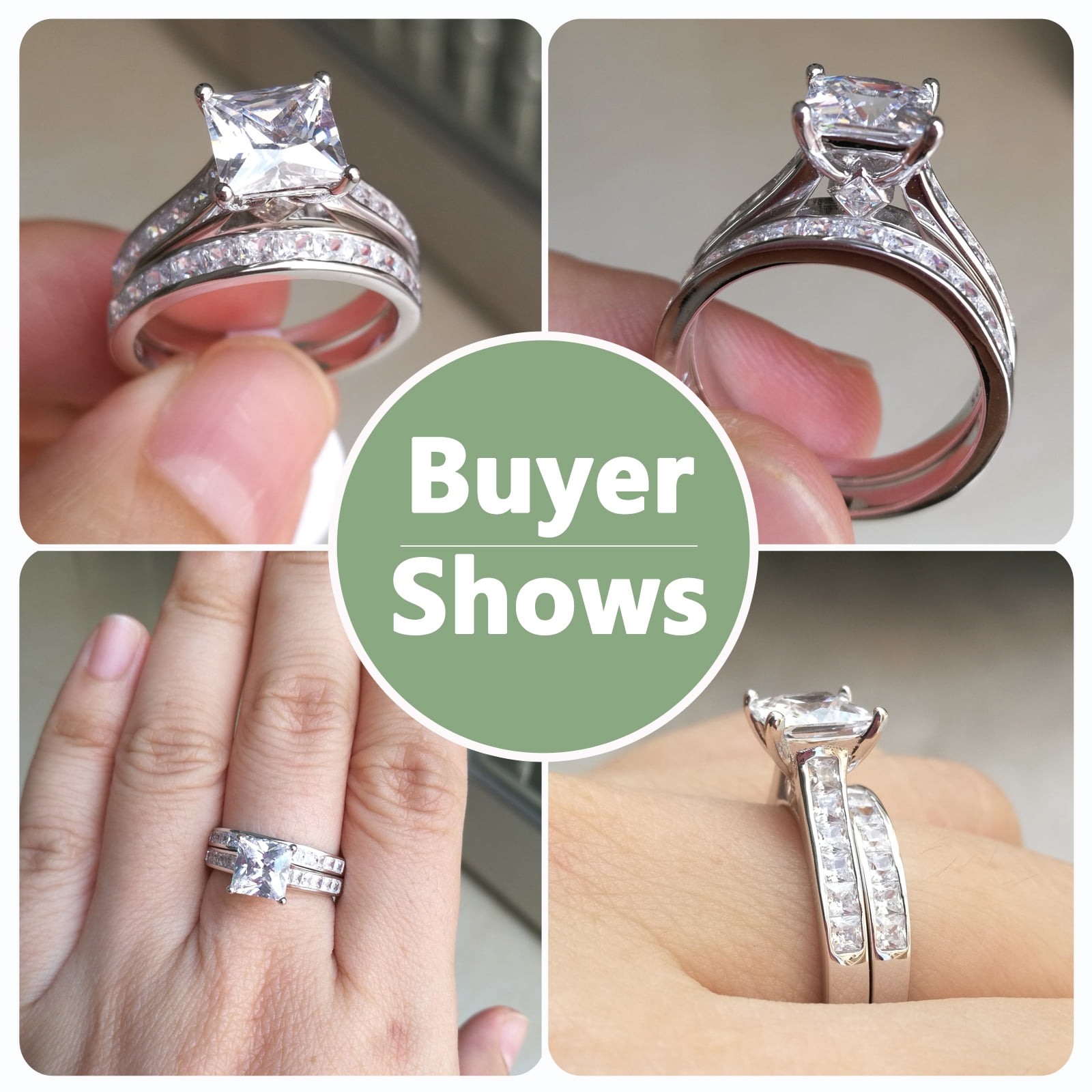 Newshe Jewellery 4 Ct Moissanite Wedding Rings for Women Promise Engagement Ring Sets VVS1 D Color Princess Size 10