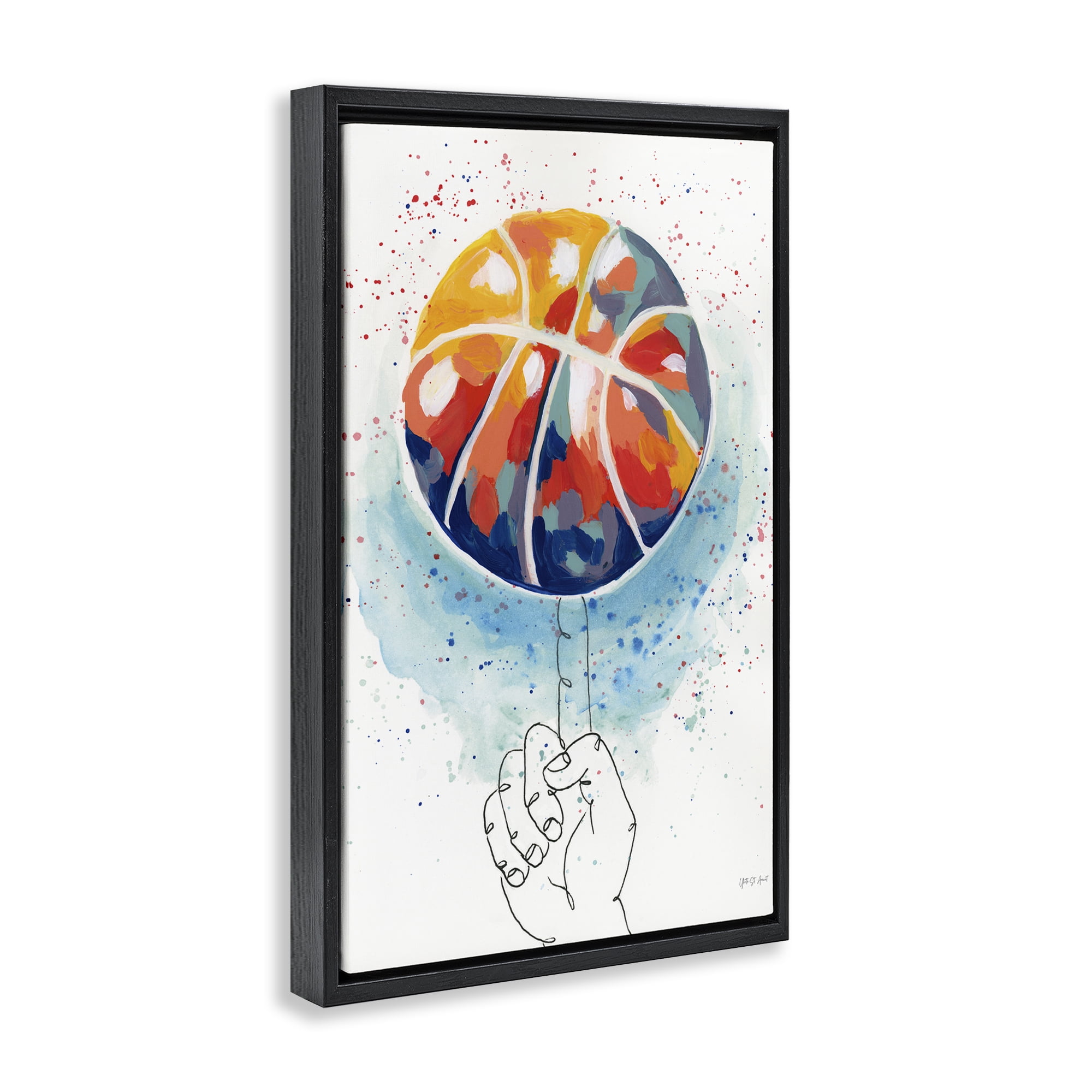 Stupell Industries Abstract Basketball Trick Sports Painting Black Floater Framed Canvas Art Print Wall Art, 17 x 25