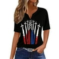 thumbnail image 2 of QUNYINEY V Neck Womens Shirts Short Sleeve Independence Day Casual Tops Summer Button Loose Pullover Womens Tops, 2 of 5