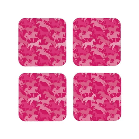 

Leather Coasters with Heat-resistant for Drinks Modern Minimalist Cool Horse Pink Cup Coasters Cup Pad Mat for Tabletop Protection Coffee Table Office Desk and Housewarming Gift