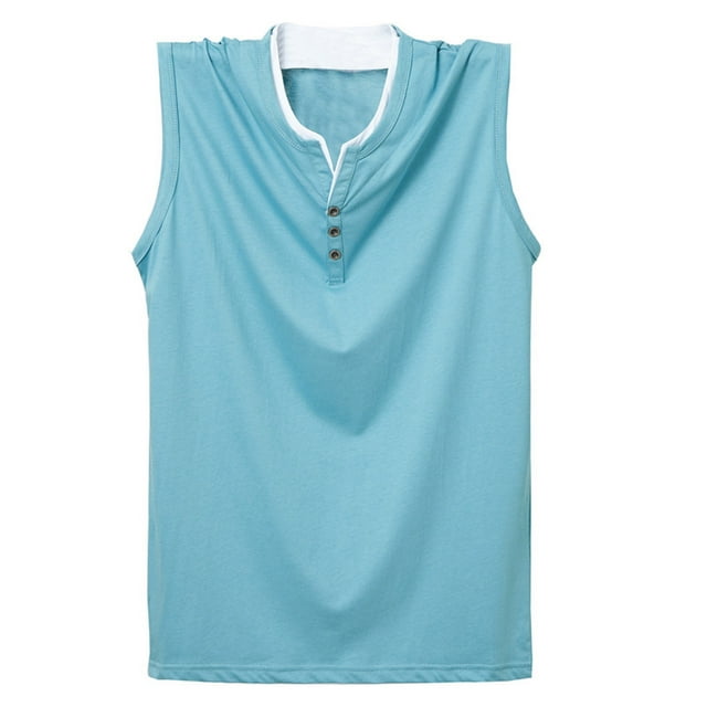 Timegard Mens Tank Top Plus Size Notched V Neck Button Sleeveless Comfy Tee Shirts Casual Athletic Top