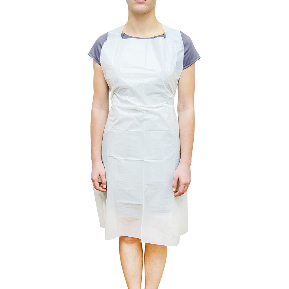 100 Pack White PE Aprons 28 x 46 inches. 2 Mil Disposable Polyethylene