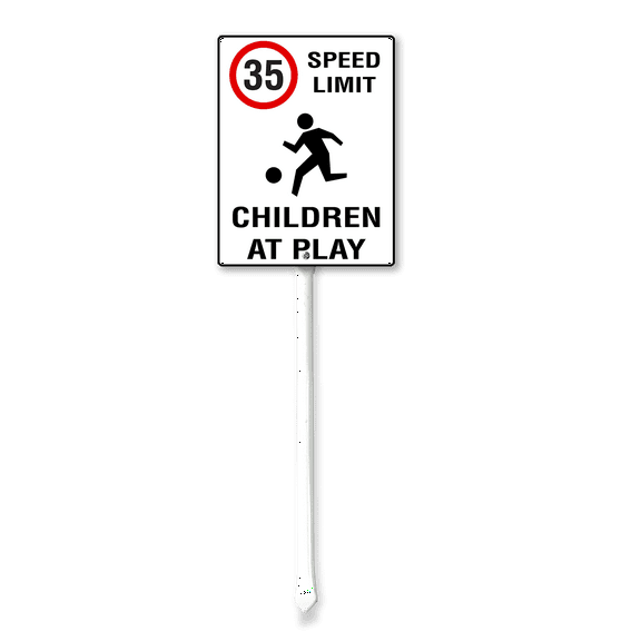 Eveokoki 15km Speed Limit Children At Play Safety Signs for Street with Stakes, 8"x12" Aluminum Caution Kids Playing Traffic Crossing Sign