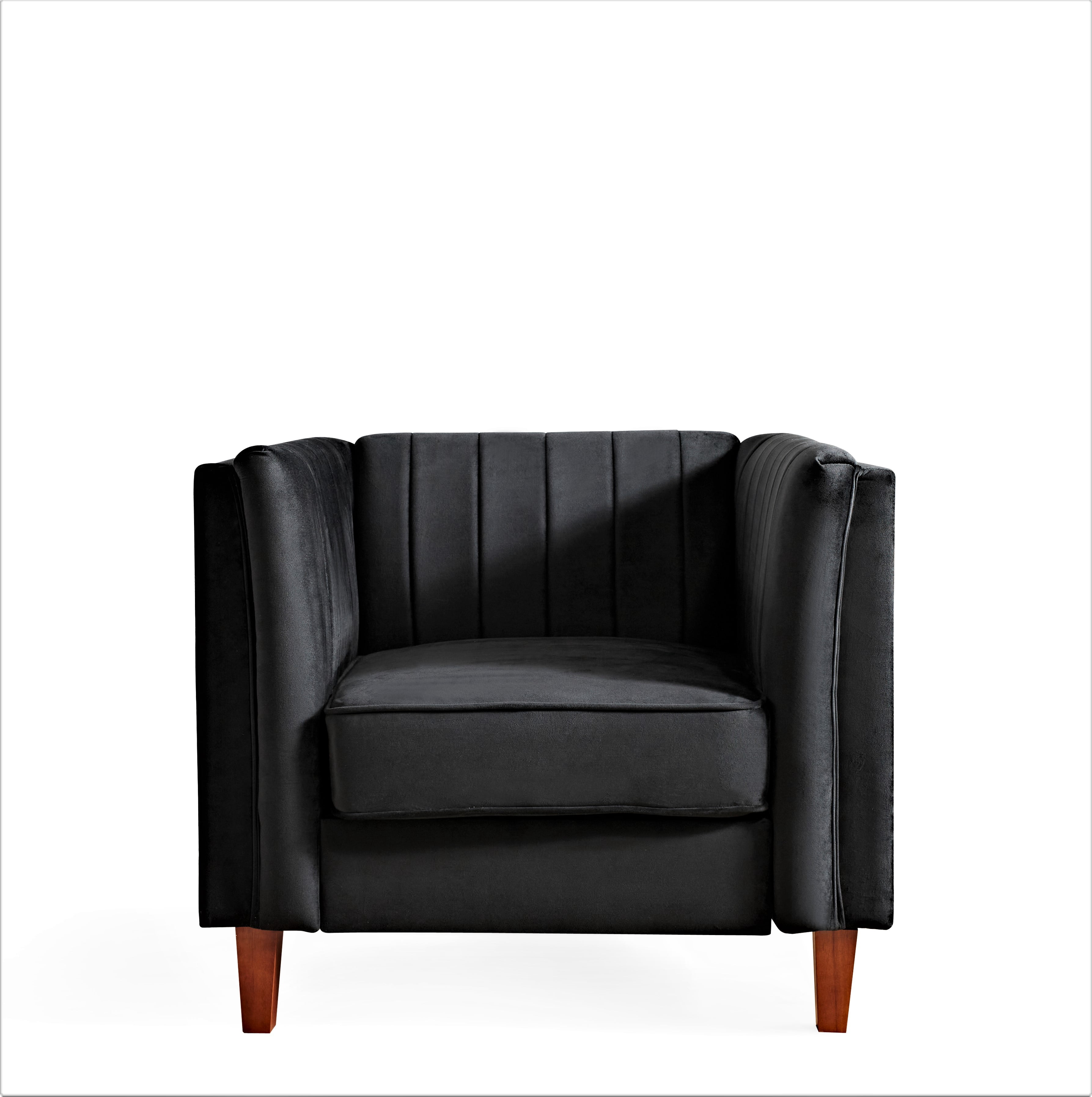 Plainfield Line Tufted Square Design ArmChair, Black