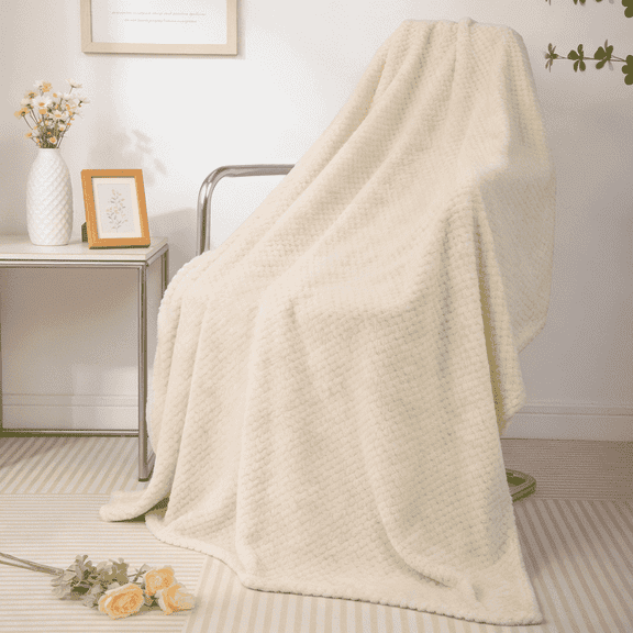GPED Ultra Soft Throw Blanket, Warm Cozy Blankets 260GSM for Couch Bed Chair, Breathable and Lightweight Blankets for All Seasons, Decor & Giftable Blanket, Beige