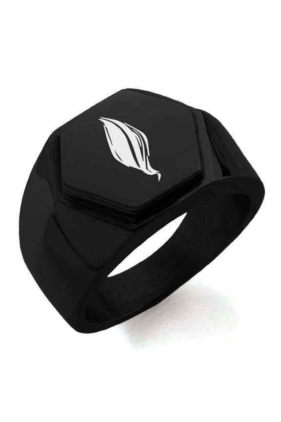Stainless Steel Elemental Fire Nation Engraved Hexagon Crest Flat Top Biker Style Polished Ring