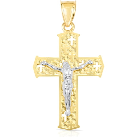 Floreo 10k Yellow Gold Cross Theme Crucifix of Jesus Cross Religious Pendant (Large)