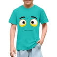 thumbnail image 1 of Blusas y camisas de manga corta con cuello redondo para niños y niñas, color liso, con estampado de expresión linda, manga corta, holgadas y cómodas, blusa para niña, 1 of 5