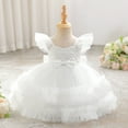 thumbnail image 5 of Xijirk Girls Dresses,Girls Party Dress With Bow Tiered Skirt Flutter Sleeves Formal Occasion Performance Tutu Gown,Dresses for Girls,White,6-9 Months, 5 of 9