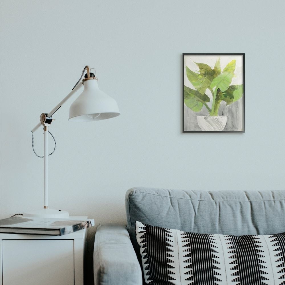 Stupell Industries Green Large Plant White Planter Indoor Home Painting Framed Wall Art Design by Albena Hristova, 16" x 20", Gray Framed
