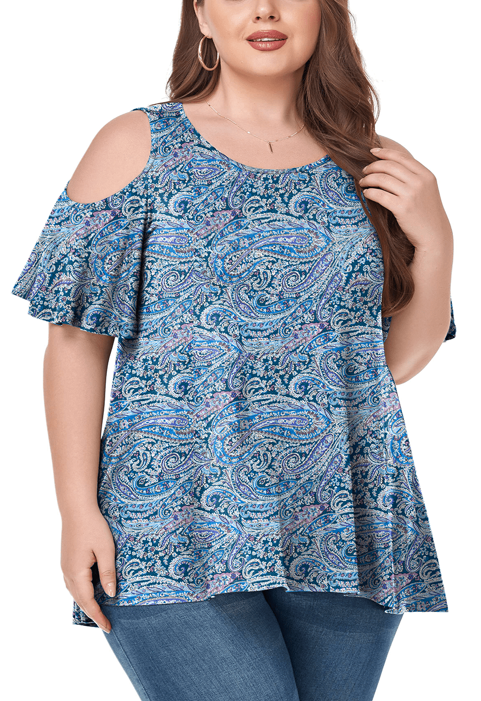 JuneFish Women's Plus Size Cold Shoulder Tunic Top Summer Short Sleeve ...