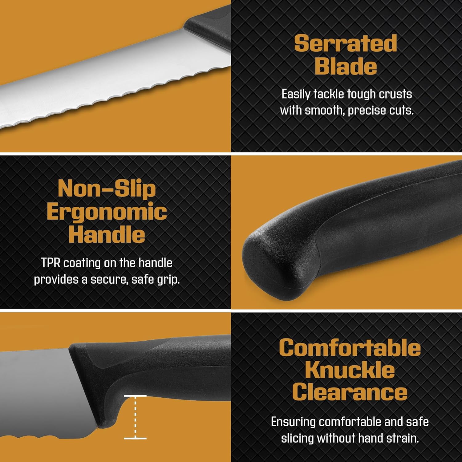 Bambusi 10 Inch Serrated Bread Knife, Stainless Steel Bread Knife with Ergonomic Handle for Homemade Bread