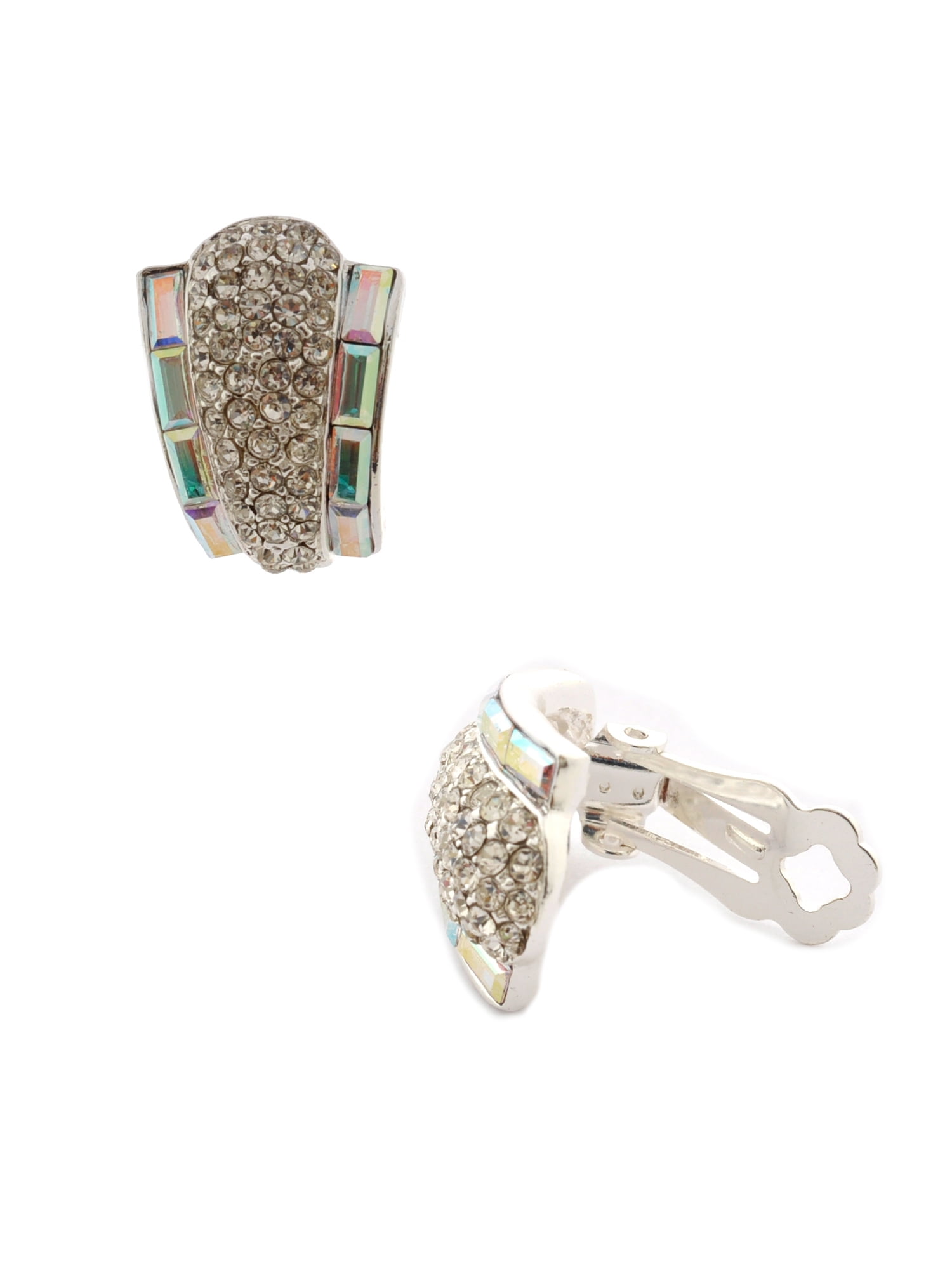 Bridal Earrings Silver Crystal Clip On Earrings