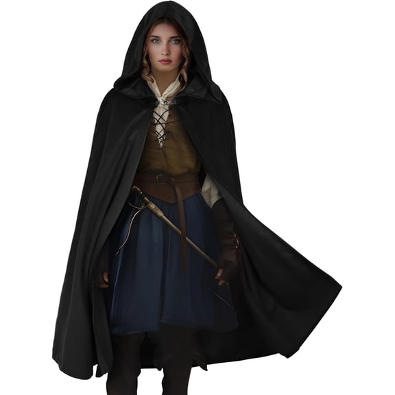 VZQI Renaissance Hooded Cloak Hobbit Halloween Medieval Costume Adult Cosplay Short Cape for Men and Women