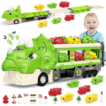 Dinosaur Toys Car for Kids, Dinosaur Transport Truck Track Set, Toddler Boy Toys Age 2-4 1-3, Birthday Gifts Toy for 3 4 5 6  Year Old Boy,Foldable Track & Race Mode W/ 6 Dino Car