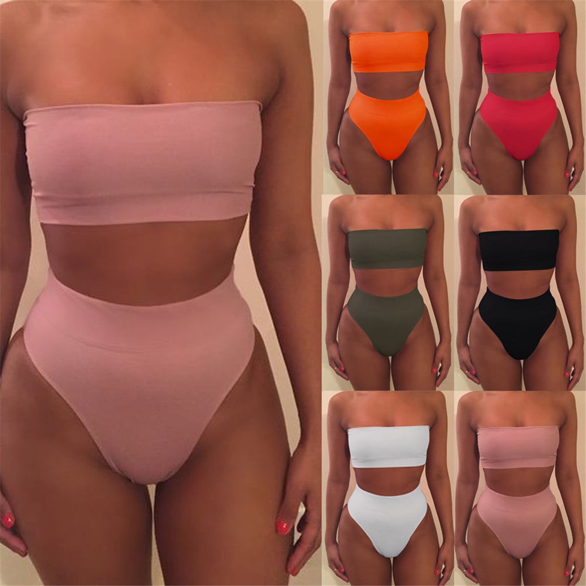 bandeau bikini sets high waisted