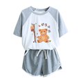 thumbnail image 2 of Ensembles pour Femmes Liquidation Ensemble Deux Pièces Manches Tombantes T-Shirt à Manches Courtes Col Rond Shorts Gris TG, 2 of 4