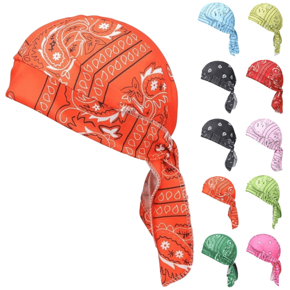 LINYSH Paisley Cooling Headscarf Cap Set, Motorcycle Bandanas for Men, Elastic Fit Headwear for Athletes Orange