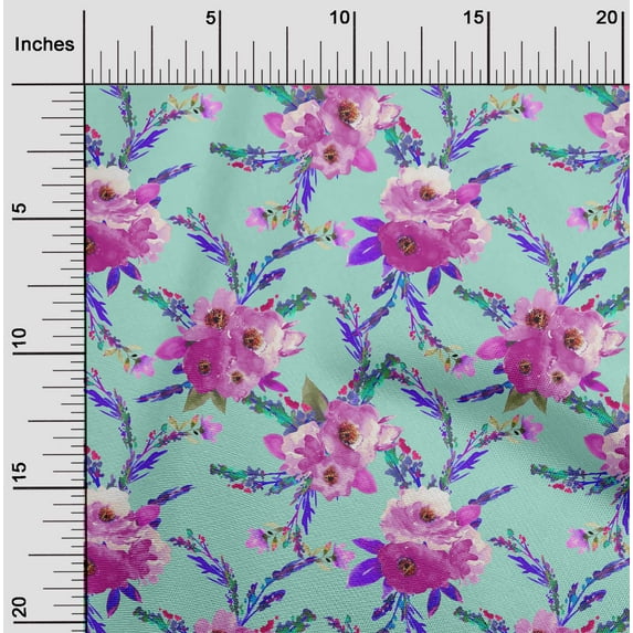 oneOone Viscose Jersey Fabric Watercolor Leaves & Peony Floral_Printed Craft Fabric BTY 60 Inch Wide
