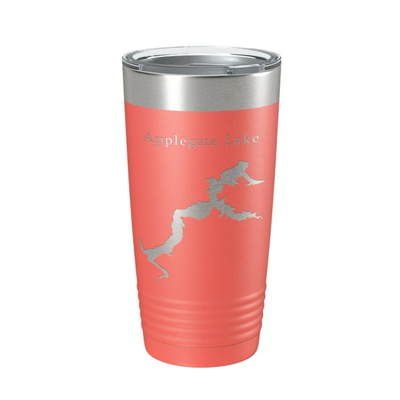 Applegate Lake Map Tumbler Travel Mug Insulated Laser Engraved Coffee Cup Oregon 20 oz Coral