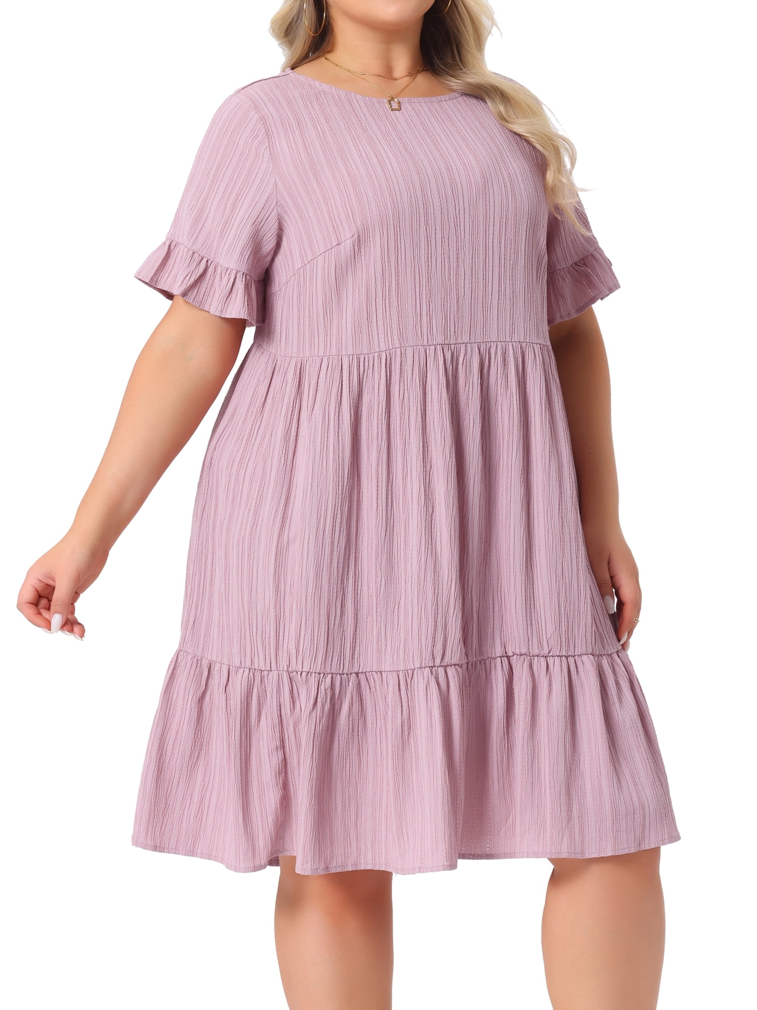DARING DIVA Women's Plus Size Ruffle Short Sleeve A Line Midi Casual Dress 4X Pink