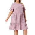 thumbnail image 2 of DARING DIVA Plus Size Ruffle Short Sleeve A Line Midi Casual Dress 1X Pink, 2 of 6
