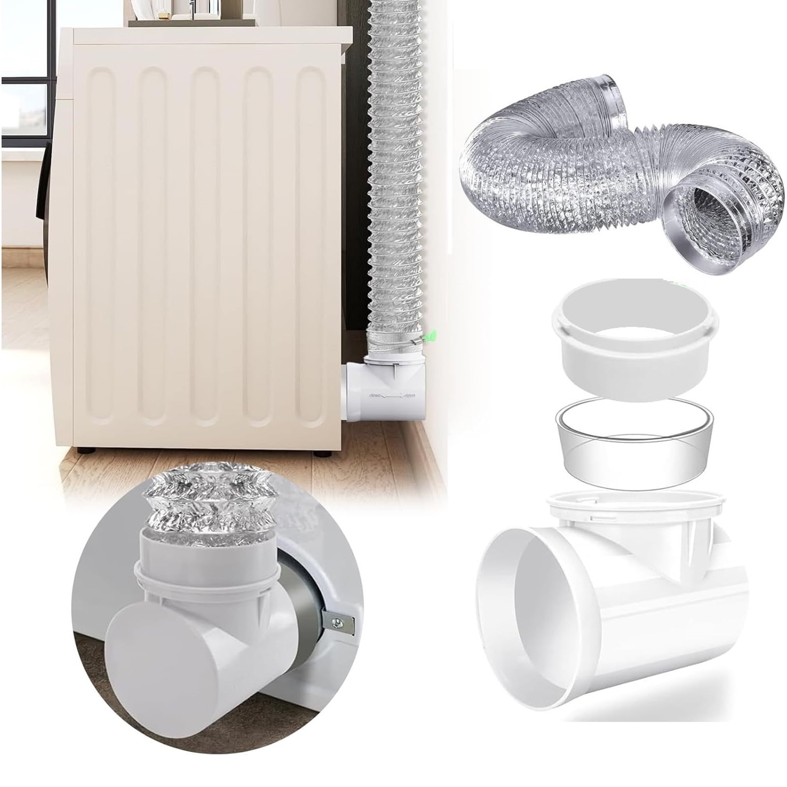 Dryer Vent Extension Set: 90 Degree Quick-Connect Elbow, Wall Mount & Detachable Hose Assembly