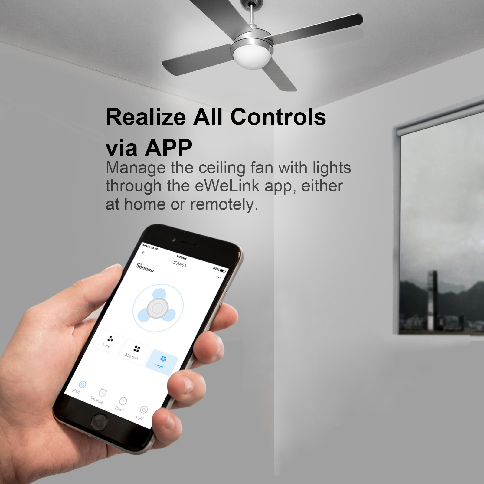 SONOFF iFan04-L WiFi Ceiling Fan Light Controller, APP Control& Remote Control, Compatible with Alexa & Google Home Assistant (Remote control not included) - image 3 of 11