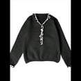 thumbnail image 3 of Suéter de Larga con Cuentas de Perlas para Mujer, Cuello en V, Ribete de Volantes, Jersey de Punto. Negro S, 3 of 7