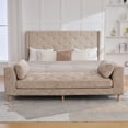 thumbnail image 5 of MDAQMD End Of The Bed Bench Chenille Chaise Chair with Armrests 2 Pillows Solid wood legs Upholstered Bedroom Benches Bench for living room Apartment Guest Room Wheat, 5 of 8