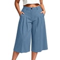 thumbnail image 2 of Mifsaly Plus Size Cropped Linen Pants Women Pleated Front High Waist Capris Lightweight Flowy Everyday Casual Work Office Bottoms with Pockets Blue,XL, 2 of 7