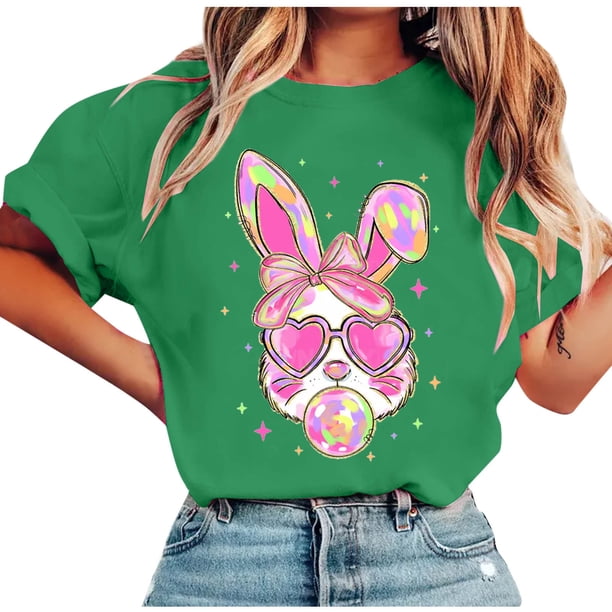 Tops de Manga Corta de Verano para las Mujeres Imprimir Blusa de Cuello Redondo, Moda Ligera de Poliéster Spandex