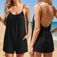 thumbnail image 2 of MuXiKeJi Clothes Linen Rompers for Women Casual Sleeveless Halter Short Overalls Spaghetti Strap Shorts Jumpsuit with Pockets, 2 of 6