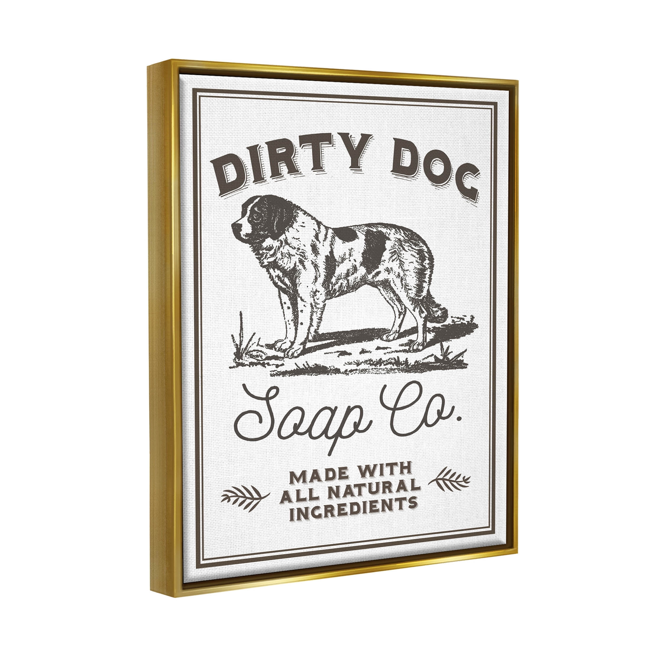 Stupell Industries Vintage Dog Soap Sign Graphic Art Metallic Gold Floating Framed Canvas Print Wall Art, Design by Daphne Polselli