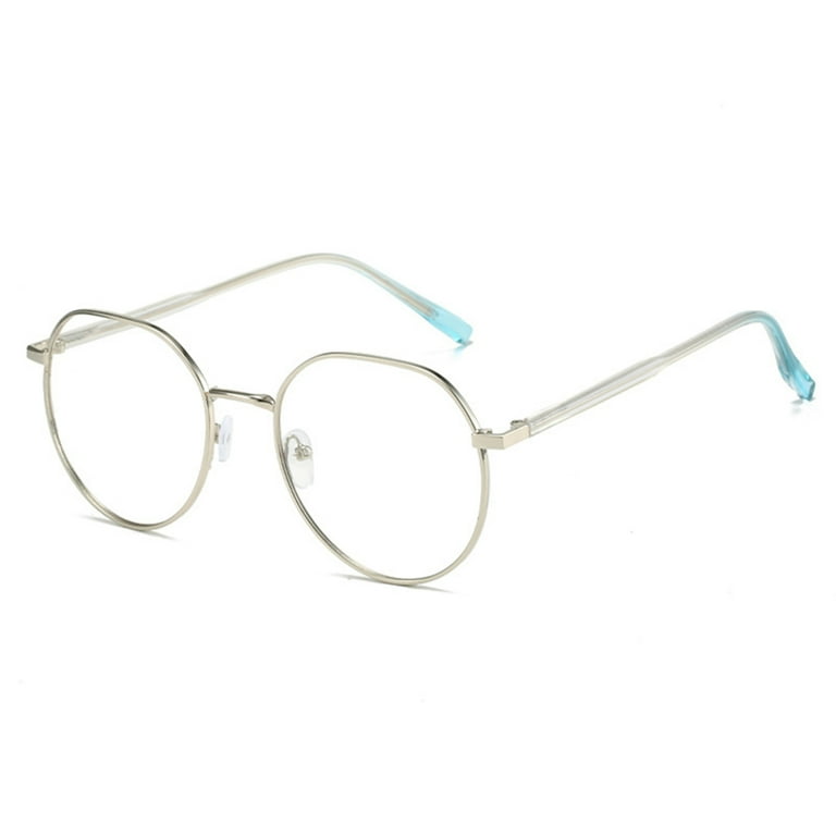 Stylish Photochromic Eyeglasses Filter UV Rays Glare HD Lens Spectacles for Ladies Trendy Decoration Silver Frame White Flat Blue Film