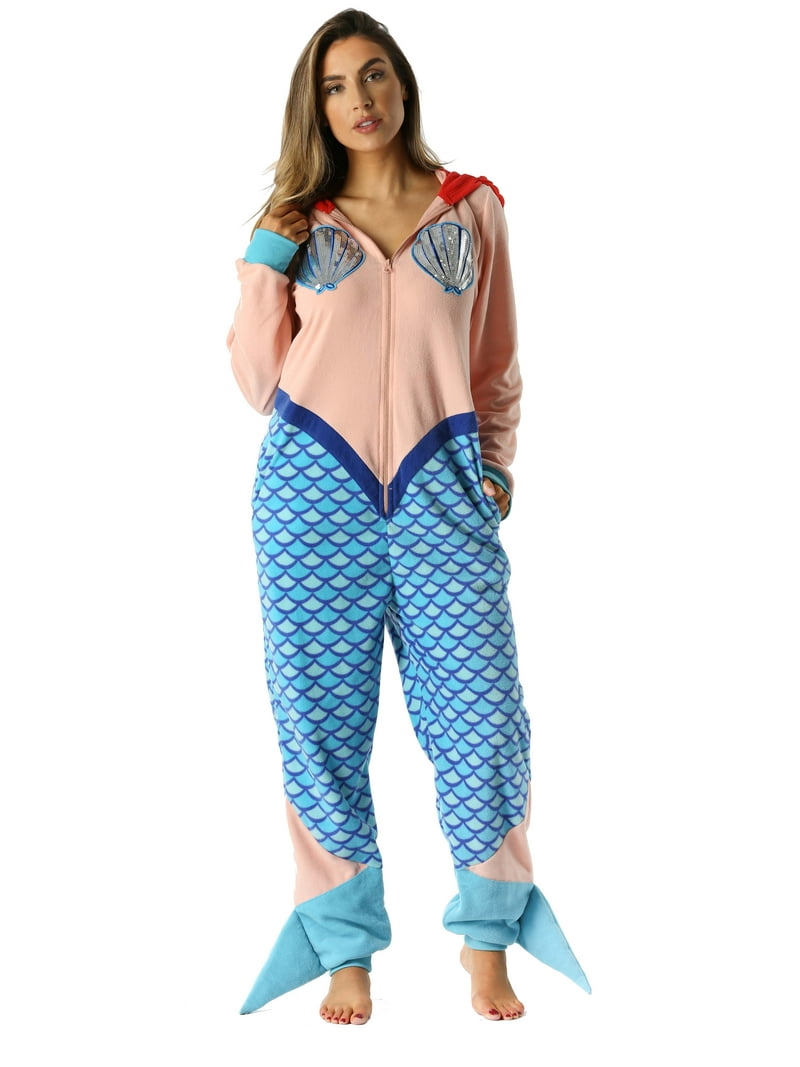 Just Love Mermaid Adult Onesie Pajamas, Cozy Hooded Bodysuit
