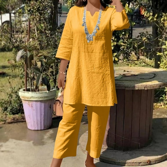 Turilly Women Ladies Clothes Set of 2 Women's Summer Fashion Pullover Color Temperament Commuting Ethnic Style Long Sleeve Clothing Two Piece Set