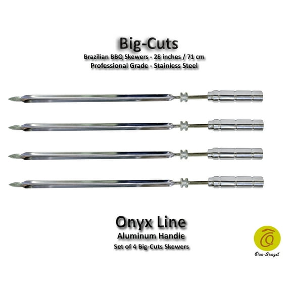 Big Cuts - Set of 4 Brazilian Skewers for BBQ 28" - Aluminum Handle