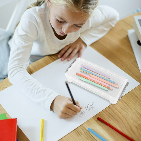 HOARBOEG Stackable Transparent Plastic Pencil Case Organizer with Snap-Tight Lid - Compact Pencil Box for Office & Art Supplies, Large Capacity ABS Storage Container for Pens, Markers & More