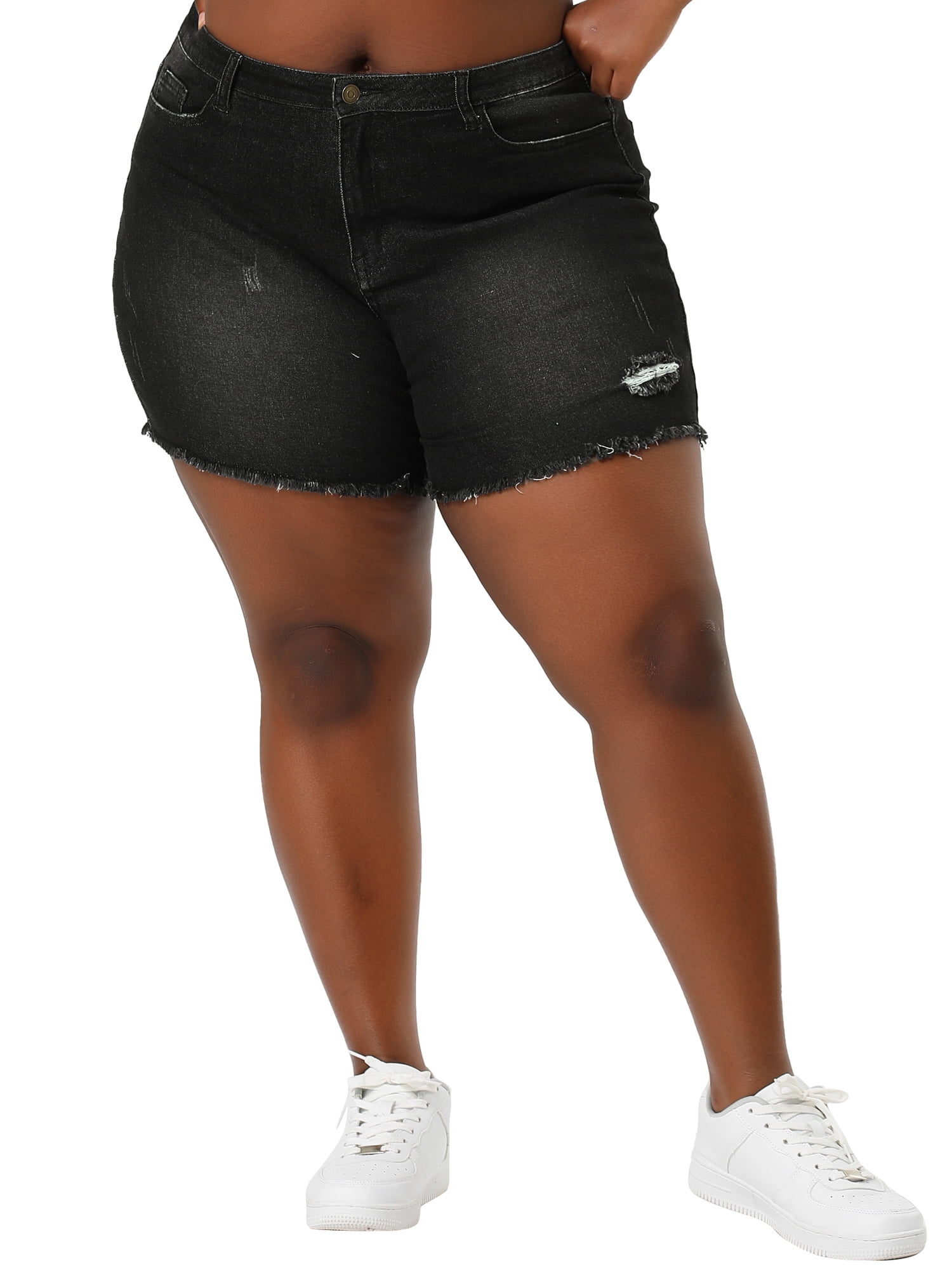 Unique Bargains Women's Plus Size Summer Denim Shorts Raw Hem Casual Jean Shorts