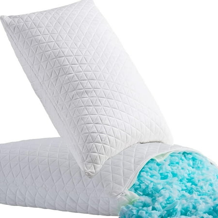 Shredded Memory Foam Pillows for Sleeping,Bed Pillows Standard Size Set of 2 Pack Cooling Adjustable,Good for Side and Back Sleeper with Washable Removable Cover
